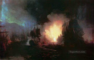  1886 Pintura - Batalla de Chesma 1886 Romántico Ivan Aivazovsky ruso